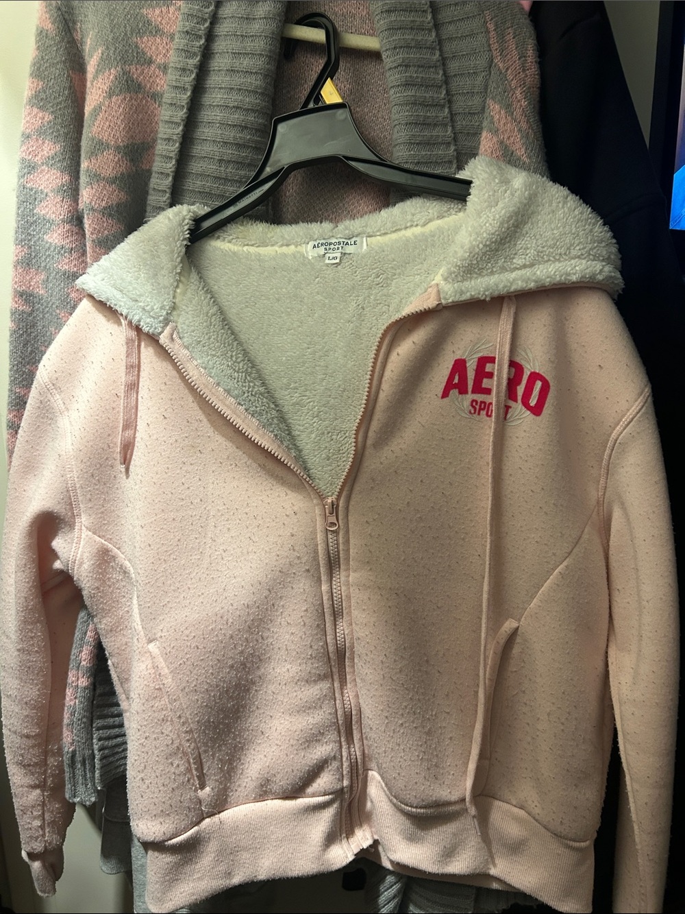 Aeropostale Light Pink Sherpa-Lined Zip Hoodie